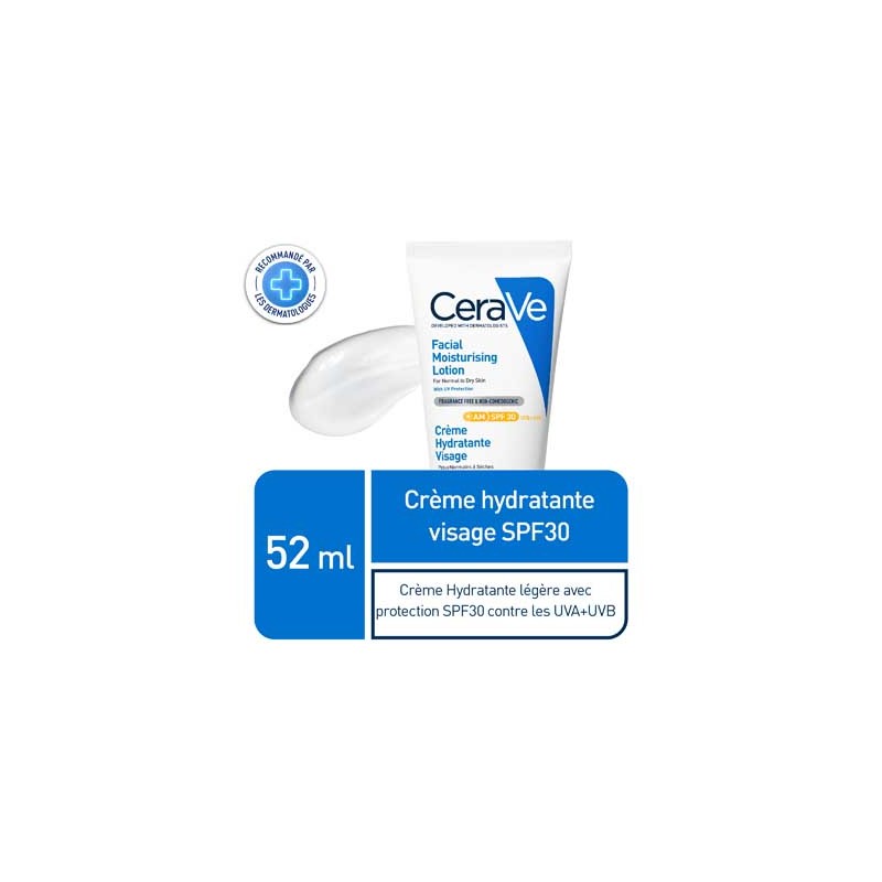 CeraVe crème hydratante visage SPF30 peaux normales à sèches | 52ml